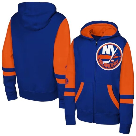 Youth L 14/16 Royal NY Islanders Faceoff Colorblock Fleece Full-Zip Hoodie New - Picture 1 of 9